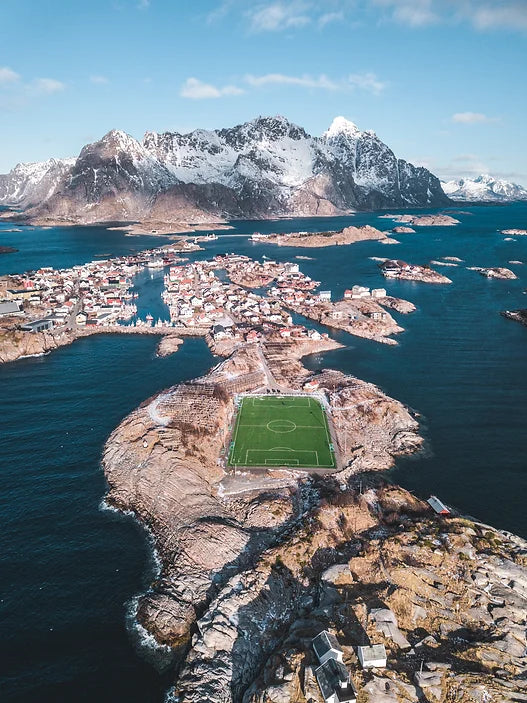 How would you like to play soccer at the Henningsvær Idrettslag Soccer Stadium in Norway?