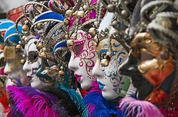 Highly decorated Venetian Masks of Venice, Italy.